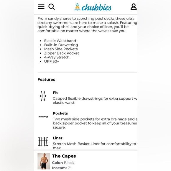 Chubbies Swim Trunks ‘The Capes’. NWT. Small - Picture 6 of 6